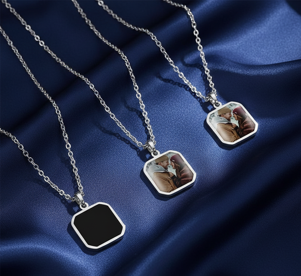 Square Shape Secret Photo Necklace - Heat Activated Personalized Pendant